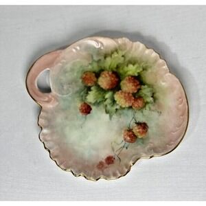 VTG/Antique Handpainted Porcelain Raspberry TrinketTidbit Dish Signed L. Roultey